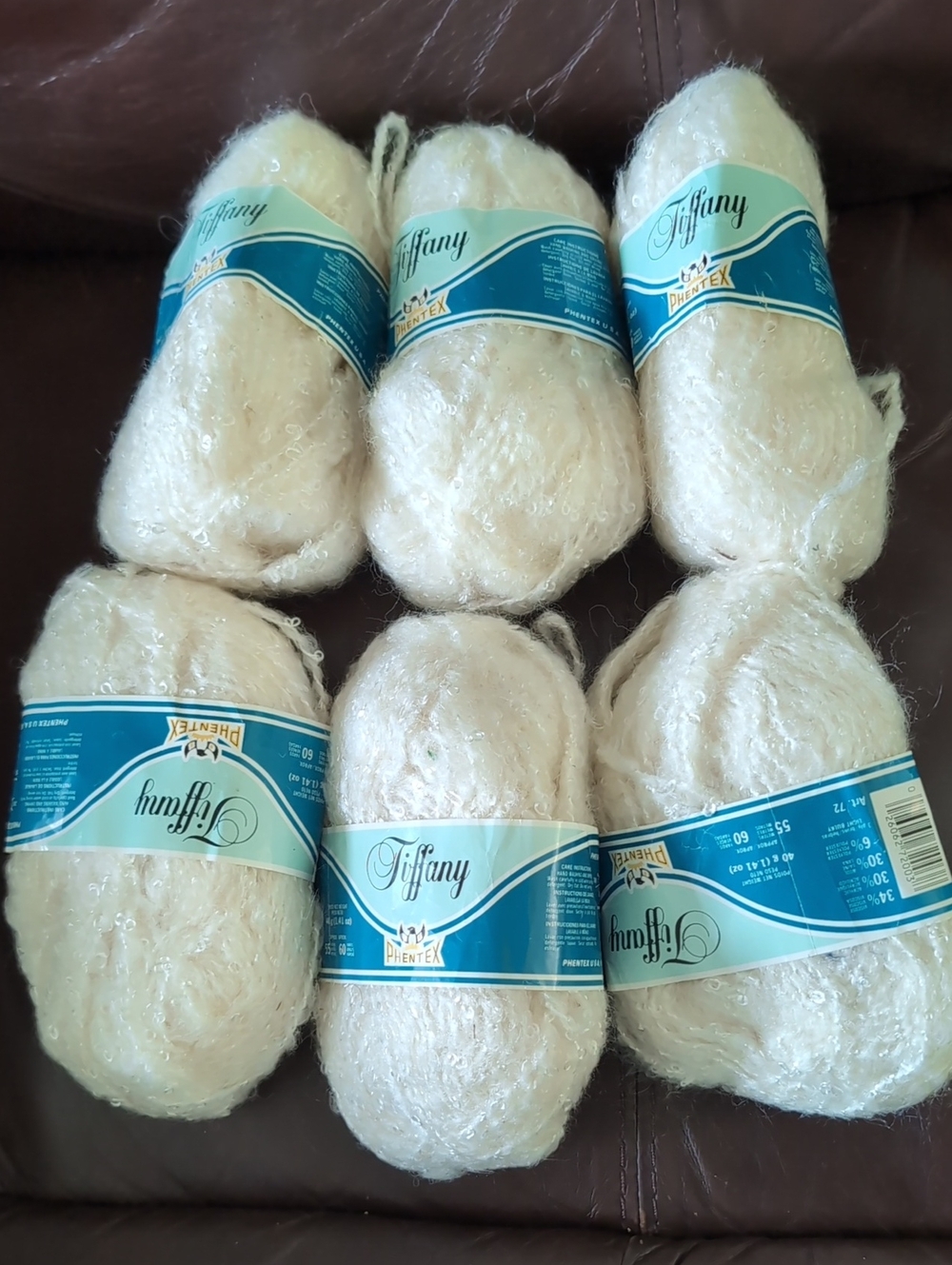 Vintage Phentex Tiffany Natural Ecru Wool Skeins Lot Of 6 Cream Fuzzy